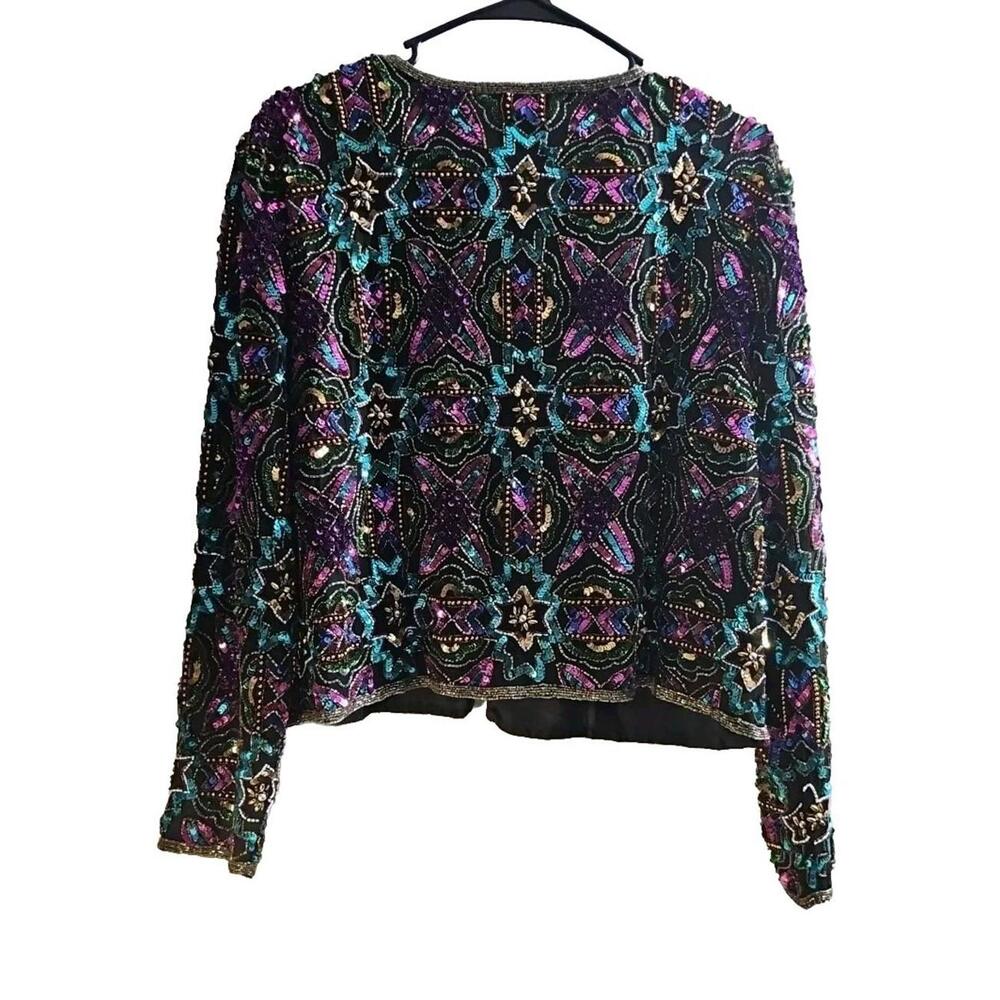 Vintage Stenay Jacket Silk Multi-color Embellished Lined Party Cocktail Size XL. - Picture 7 of 9